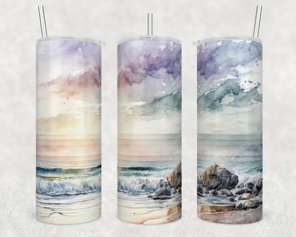 Beach watercolor waves 20oz Skinny Tumbler