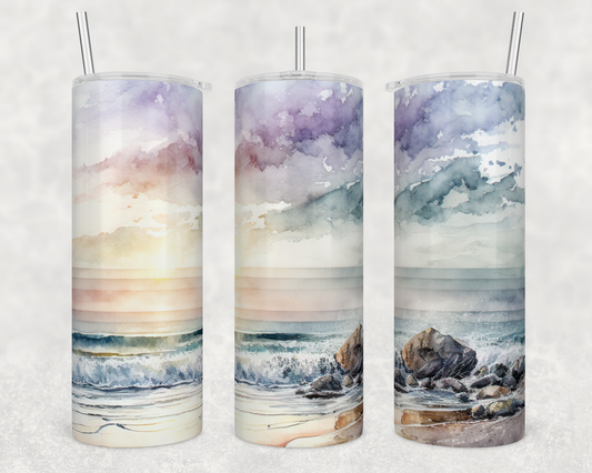 Beach watercolor waves 20oz Skinny Tumbler