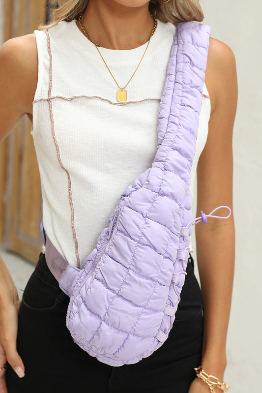 Wisteria Marshmallow Quilted Drawstring Crossbody Bag