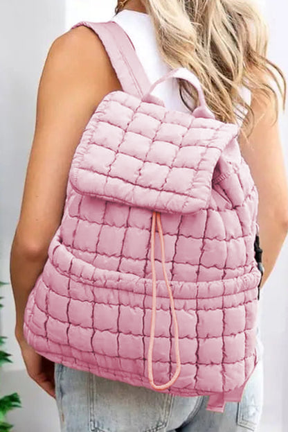 White Solid Flapped Quilted Puffer Backpack