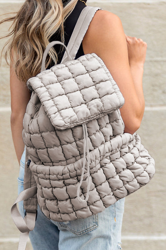 White Solid Flapped Quilted Puffer Backpack