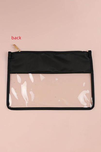 Black TEACH Glitter Chenille Clear PVC Makeup Bag