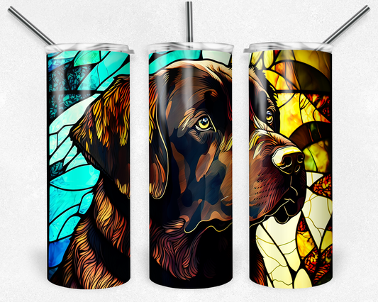 Stained Glass Chocolate Lab Dog 20oz Skinny Tumbler