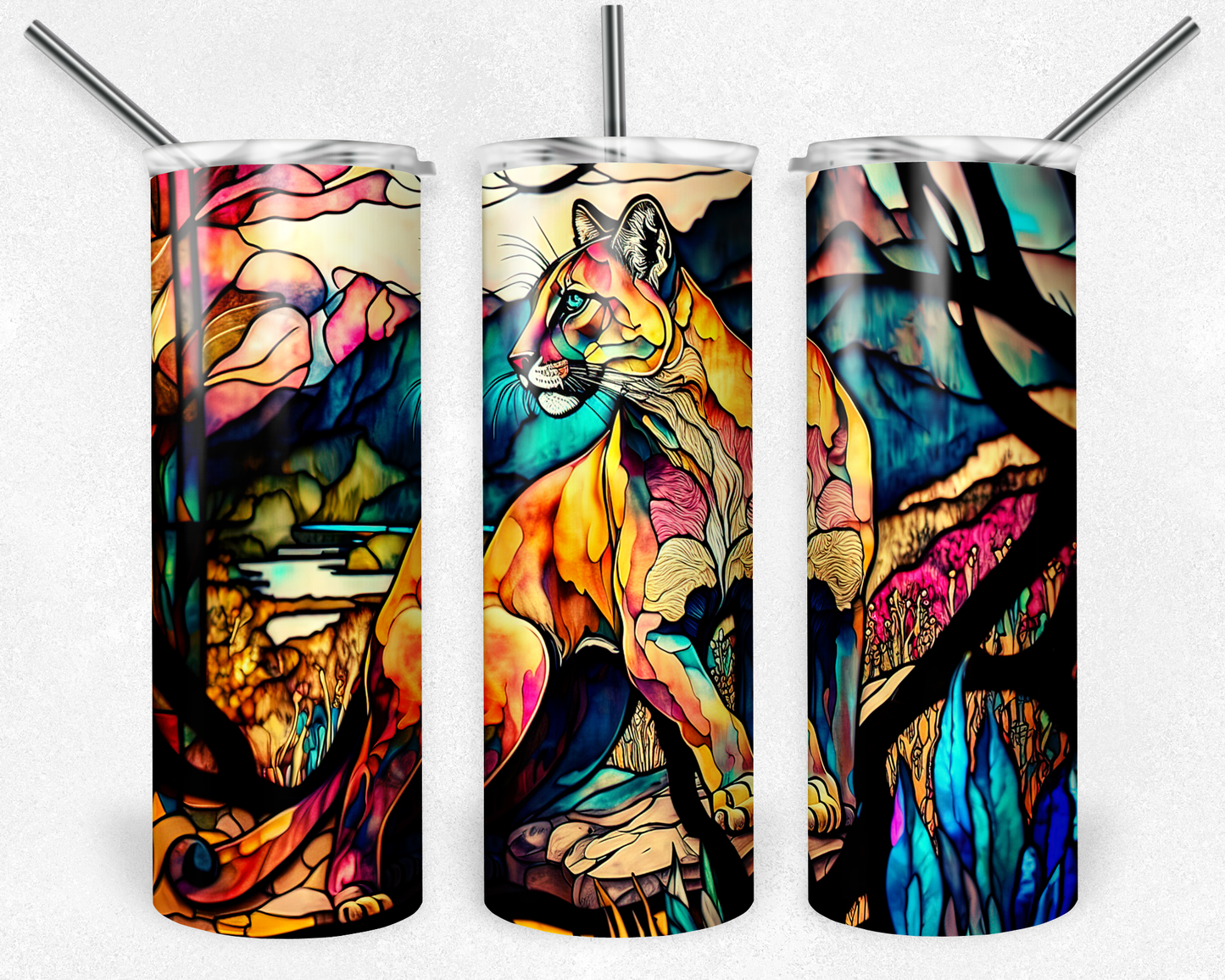 Stained Glass Cougar 20oz Skinny Tumbler