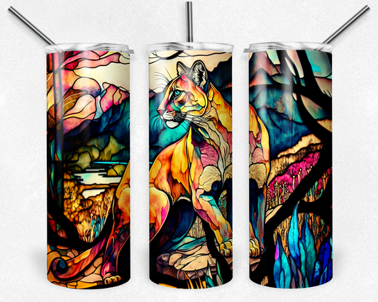 Stained Glass Cougar 20oz Skinny Tumbler