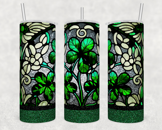 Stained Glass Shamrocks 20oz Skinny Tumbler