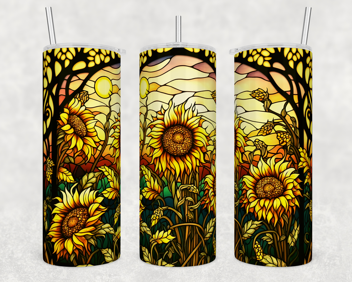 Stained Glass Sunflowers 20oz Skinny Tumbler