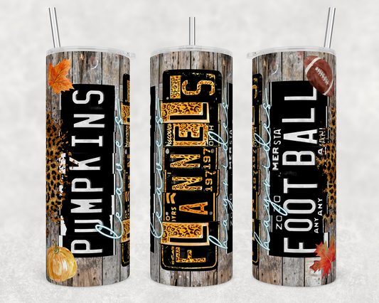 Fall License Pumpkins Flannel Football 20oz Skinny Tumbler