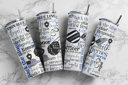 Police Collage Thin Blue Line 20 oz Tumbler