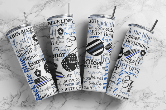 Police Collage Thin Blue Line 20 oz Tumbler