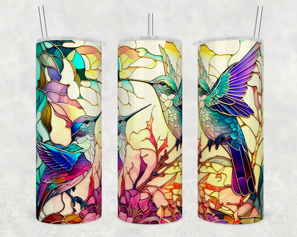 Stained Glass Hummingbirds 20oz Skinny Tumbler