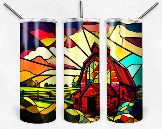 Stained Glass Red Barn 20oz Skinny Tumbler