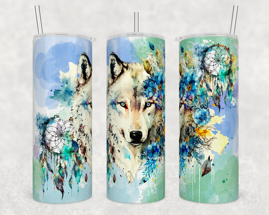 Wolf watercolor Dreamcatcher 20oz Skinny Tumbler