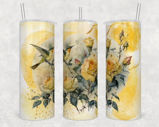 Yellow bird watercolor roses 20oz Skinny Tumbler